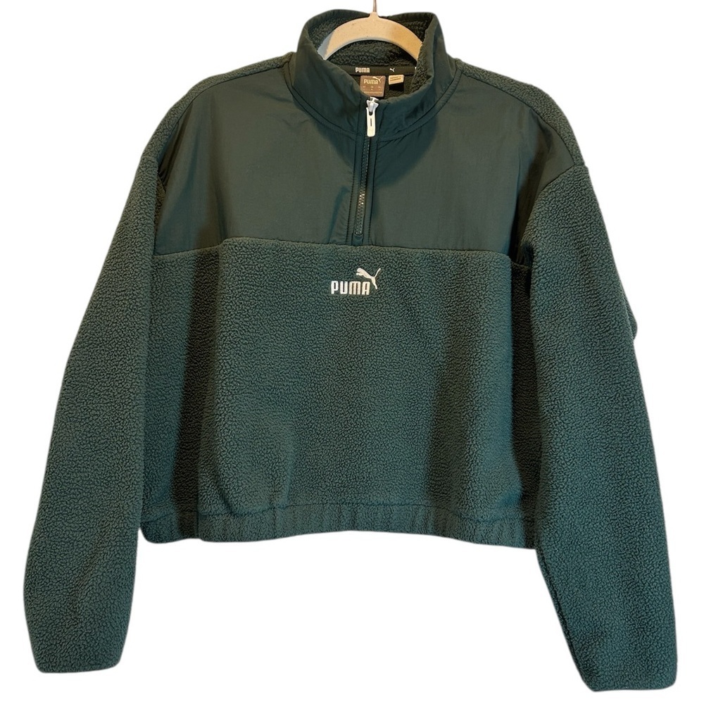 Puma Half-Zip Forest Green Sherpa Half-Zip Pullover size L